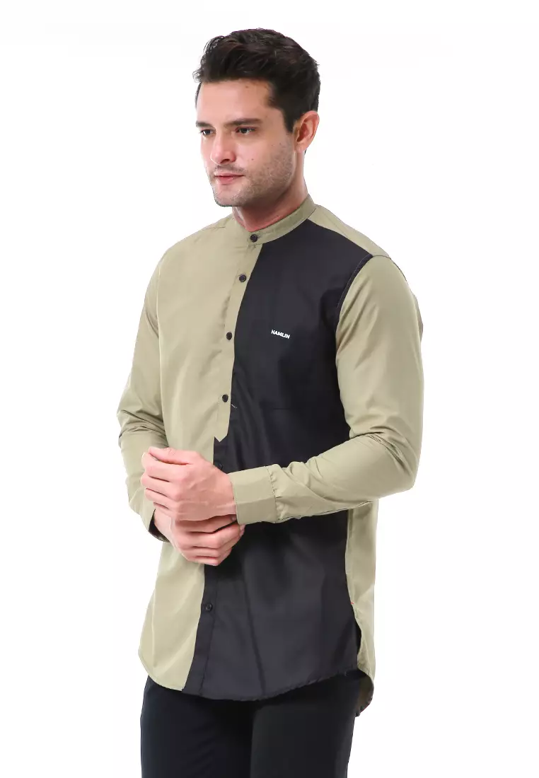 Leopold Kemeja Koko Pria Lengan Panjang Design Variasi Warna Material Cotton ORIGINAL - Army Black