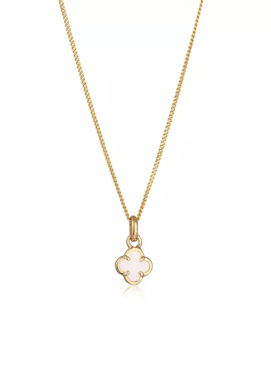 Necklace Cloverleaf Pendant Enamel White Gold Plated