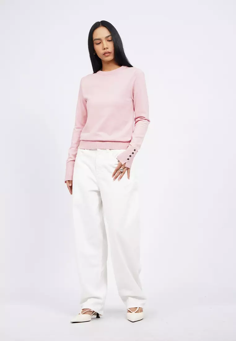 Long Sleeve Knit Top with Button Details