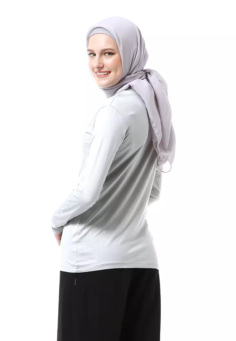 Zlora Manset Atasan Wanita Motif Polos Long Sleeve Reguler Fit - Silver