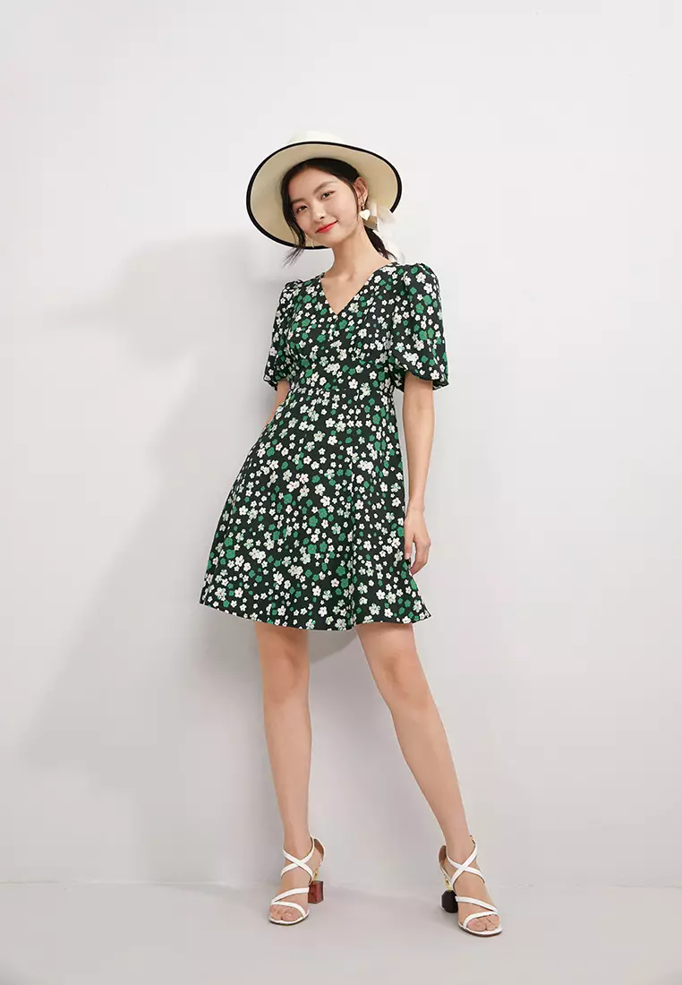 Green floral outlet short dress