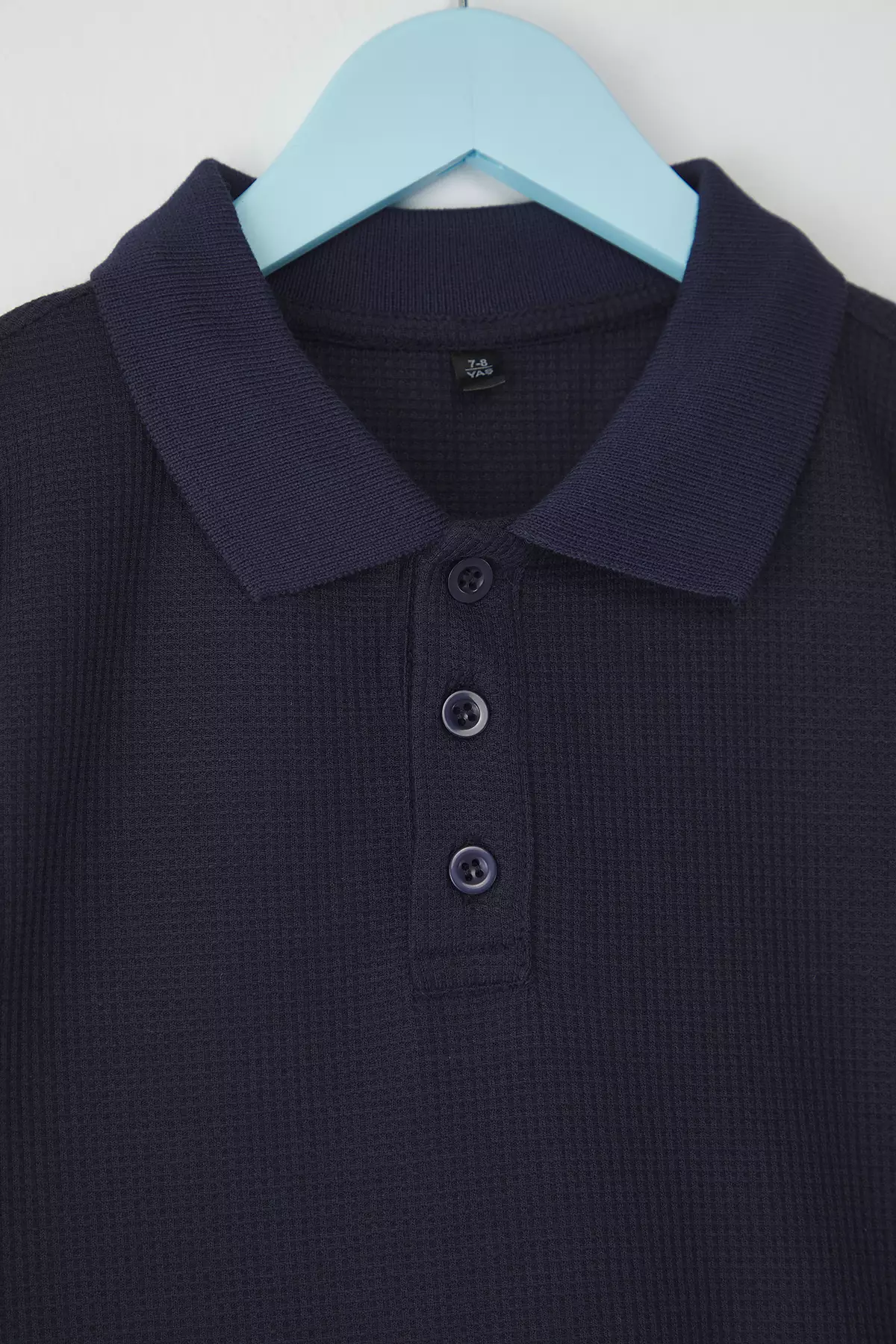 Navy Blue Male Child Basic Polo Neck Short Sleeve Textured Knitted T-Shirt Tkdss25Ts00076