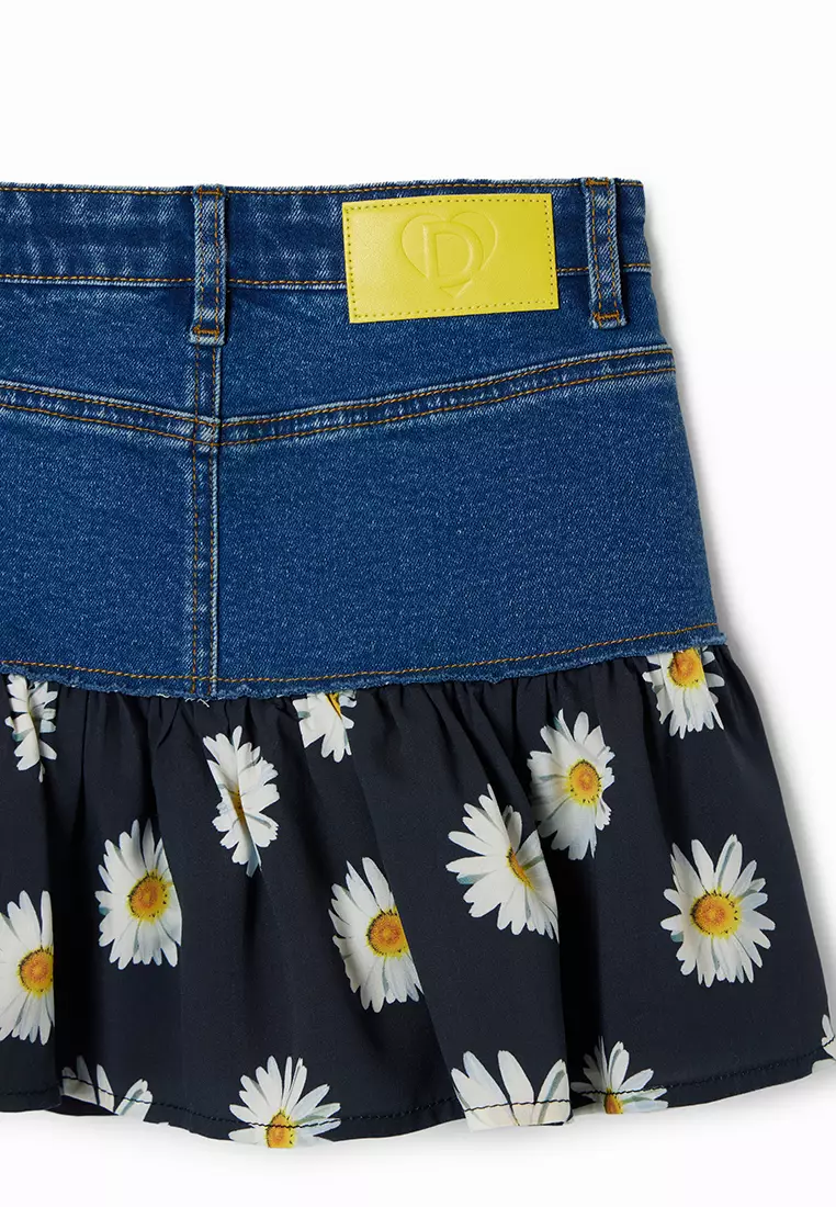 Desigual Girl Daisy ruffle denim mini skirt.