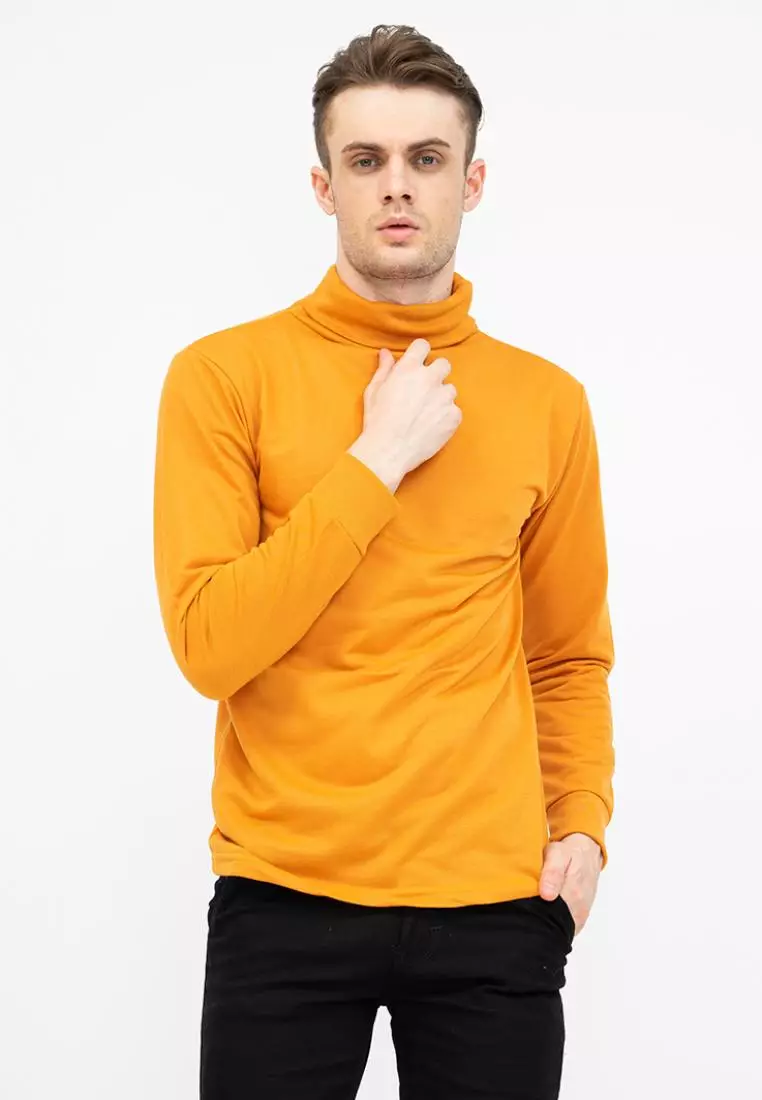 Turtle Neck pria lengan panjang mustard kaos kerah tinggi slim fit houseofcuff