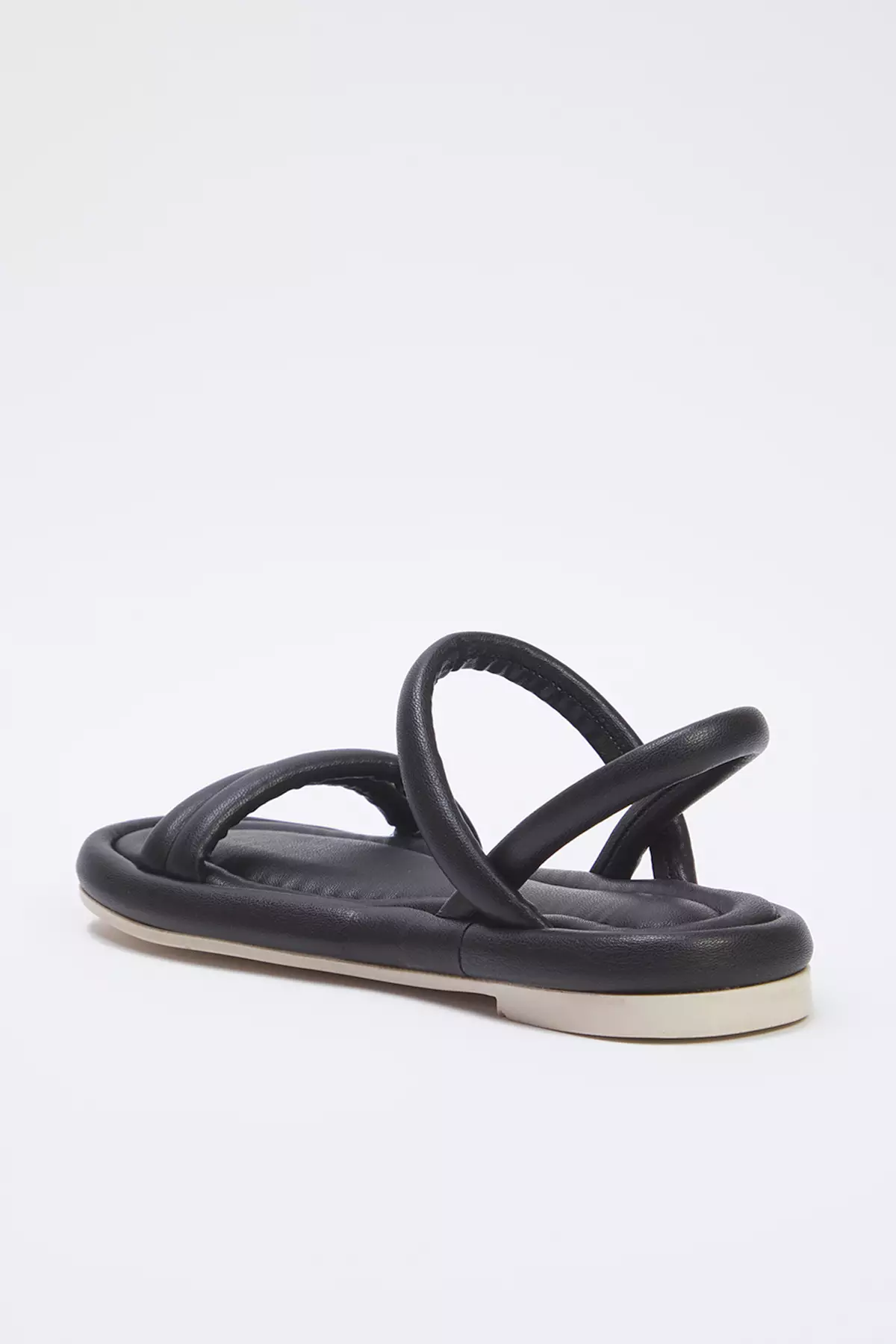 Black Double-Strap Padded Women's Flat Sandals Takss25Sd00018