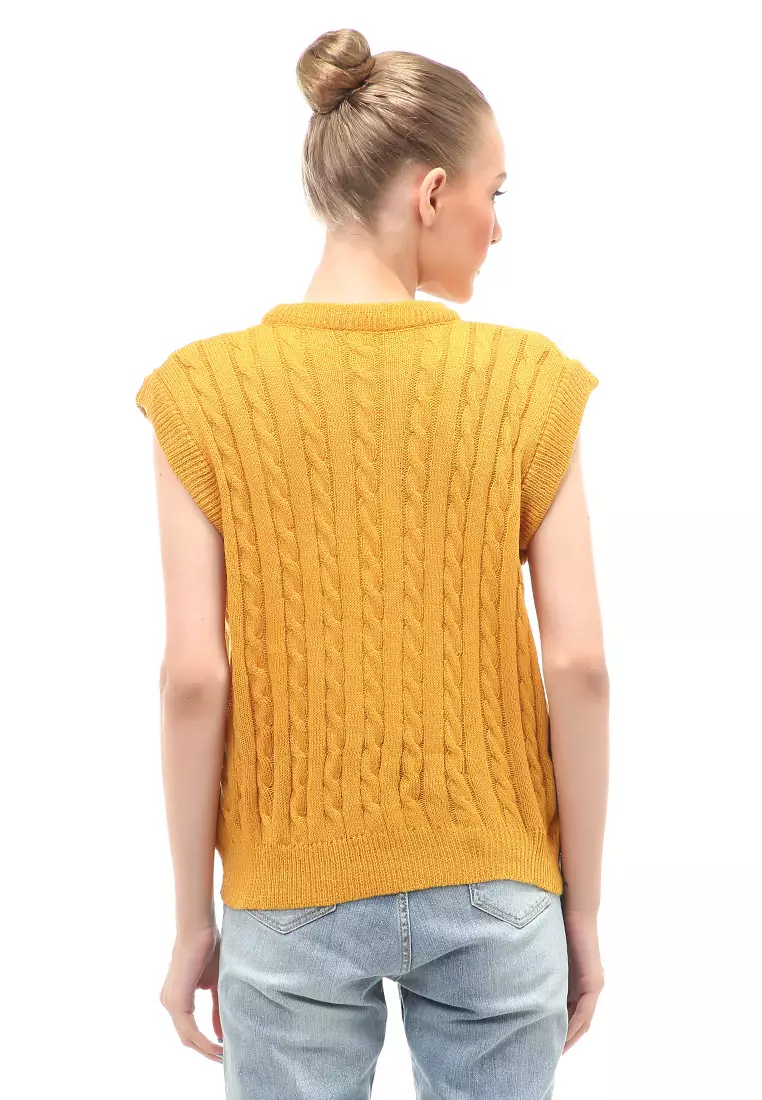 Urice Vest Rajut Atasan Wanita V-neck Sleeves Design Elegant - Mustard