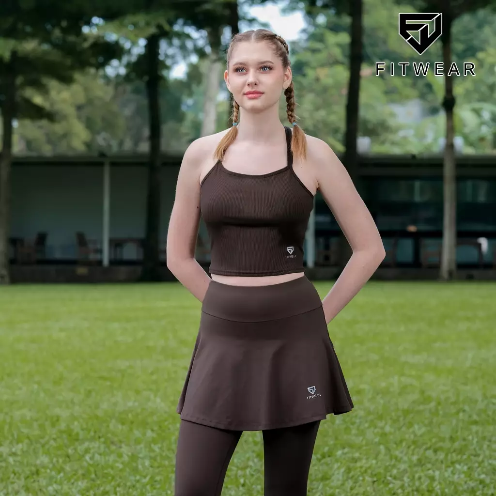 Fitwear Tanktop With Bra Olahraga Wanita CECILIA 2IN1 SOLID DRYFIT - CHOCOLATE