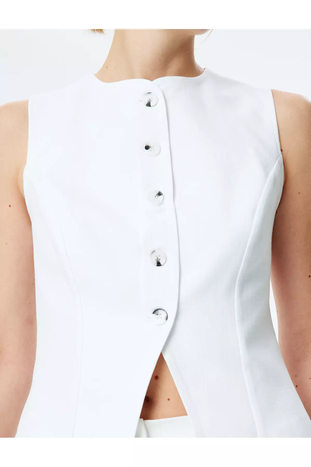 Cotton Sleeveless Crew Neck Button-Down Vest