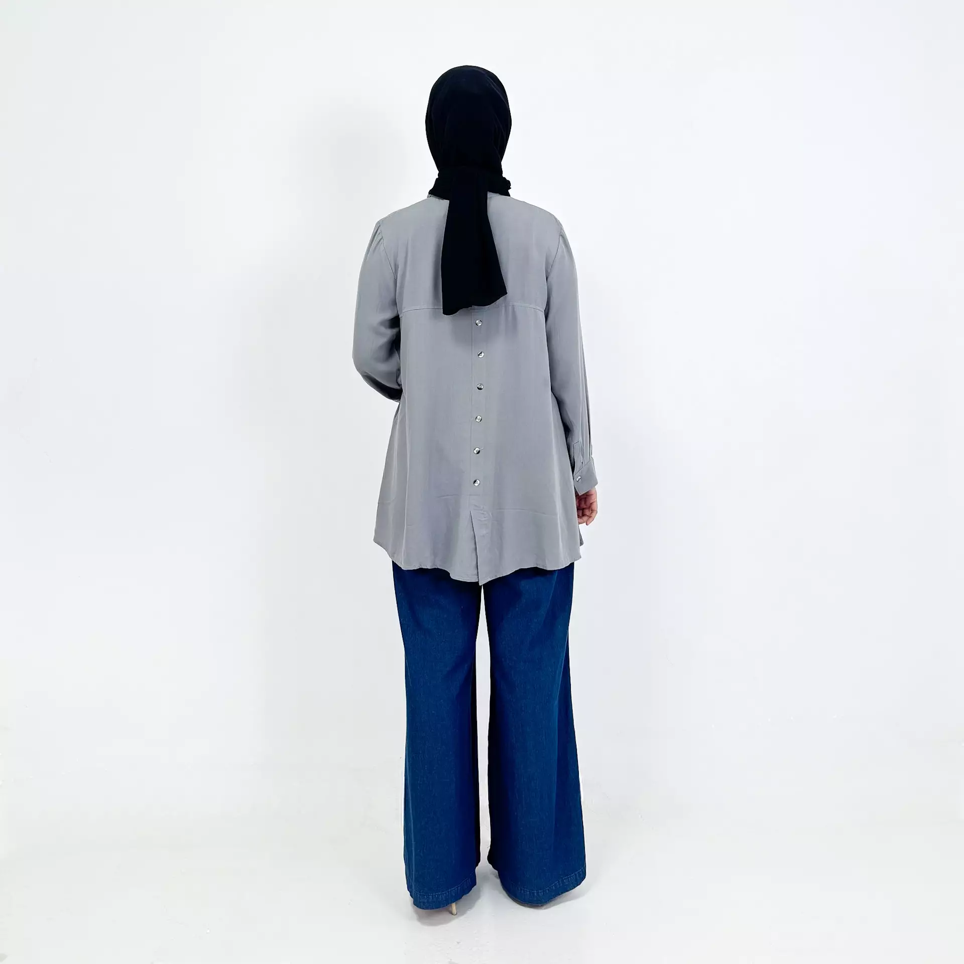 Cotton Blouse Elsa - Atasan Lengan Pangang Wanita Abu-Abu