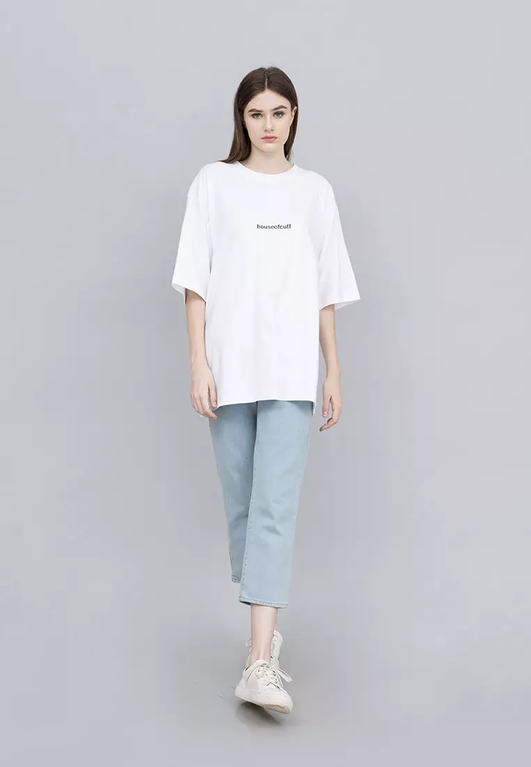Houseofcuff Kaos Oversized Tshirt Wanita Unisex Tebal Putih Japan