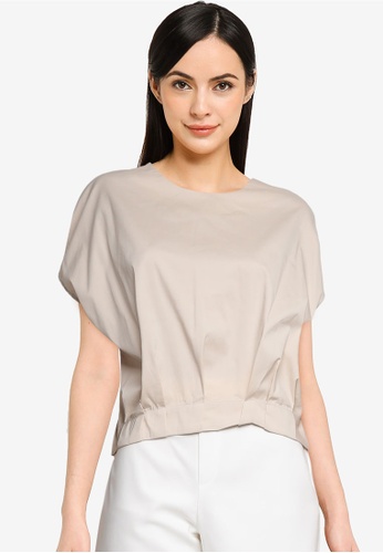 G2000 beige Extended Sleeve Blouse with Pleated Hem E65FBAA81BDCCCGS_1
