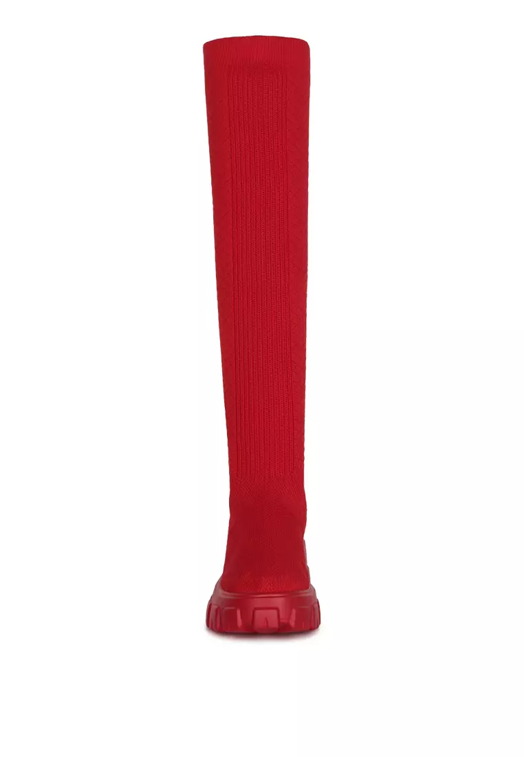 Red knee high online boots size 11
