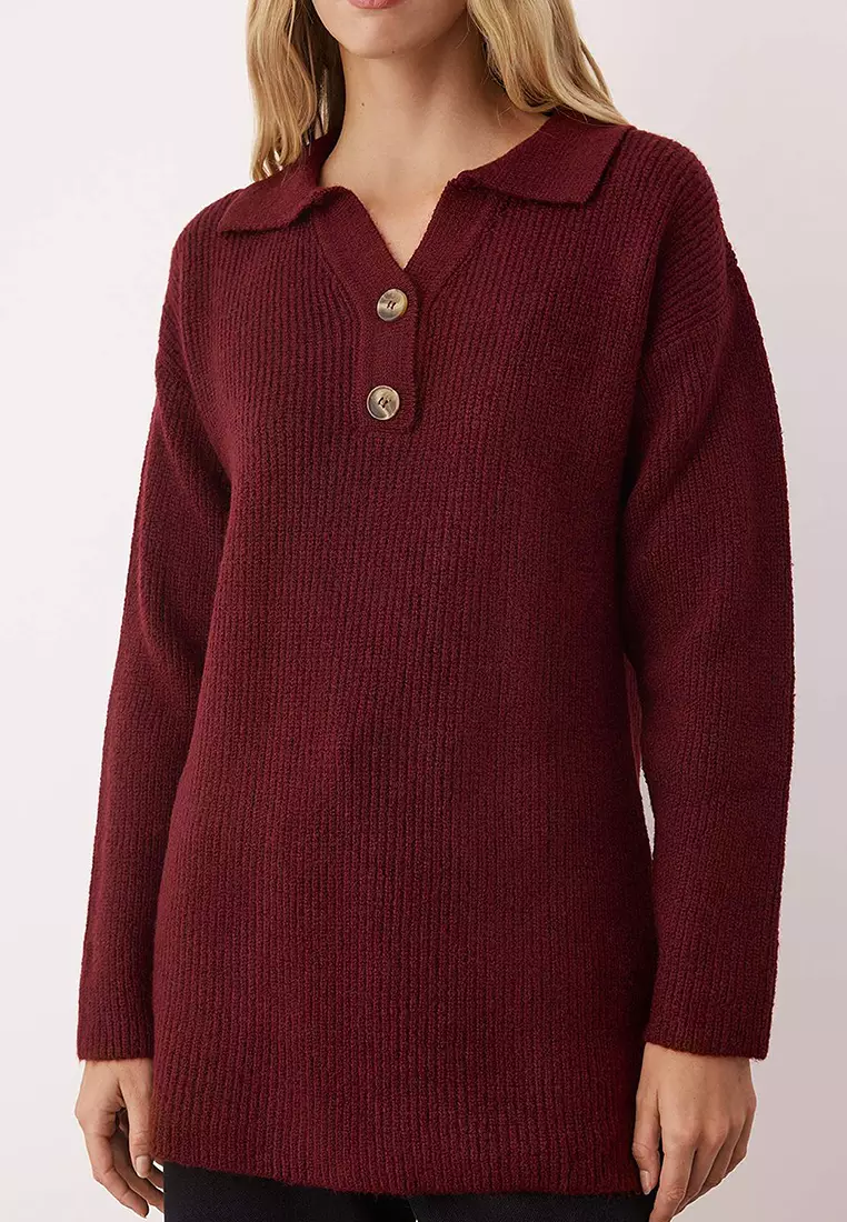Claret Red Polo Neck Thessaloniki Knitwear Sweater