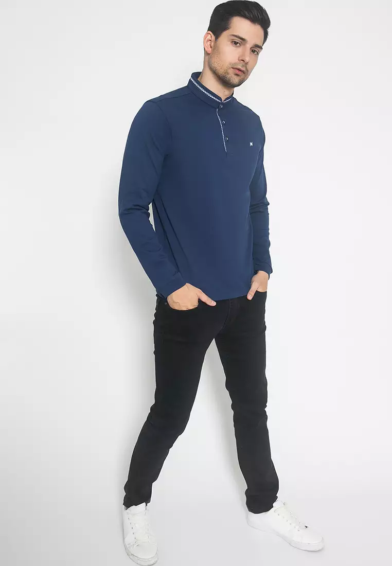 Johnwin - Kaos Casual - Kaos Lengan Panjang - Shanghai - Navy - Slim Fit - ATS.630.K457.27.C