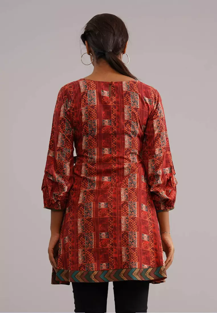 Le Reve 红色粘胶高圆领束带束腰外衣