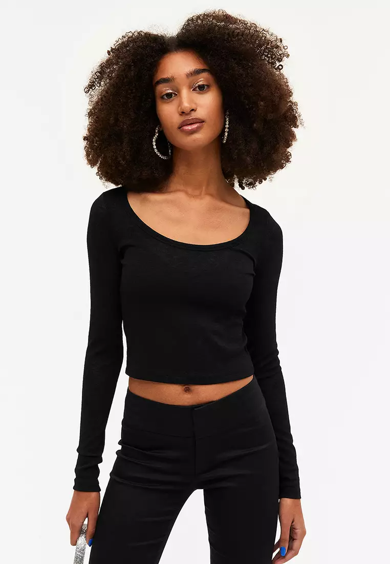 Buy Monki Ribbed Scoop Neck Crop Top Online | ZALORA Malaysia