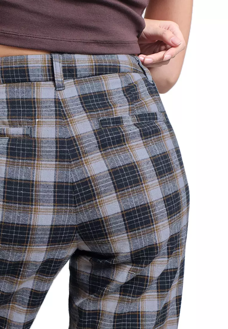 High Waisted Checkered Wide Leg Pants