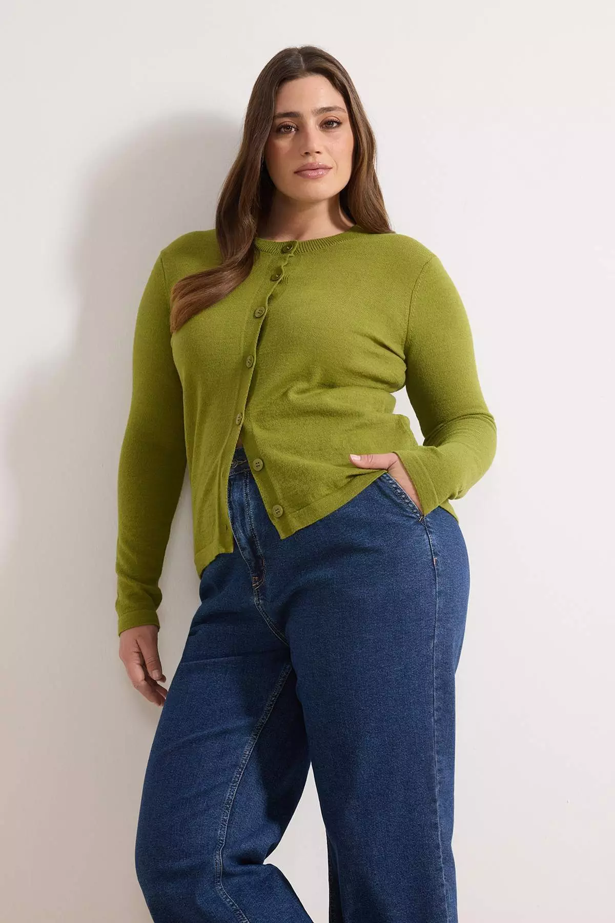Green Woolen Jacket-Look Knit Cardigan Tbbaw26Av00059