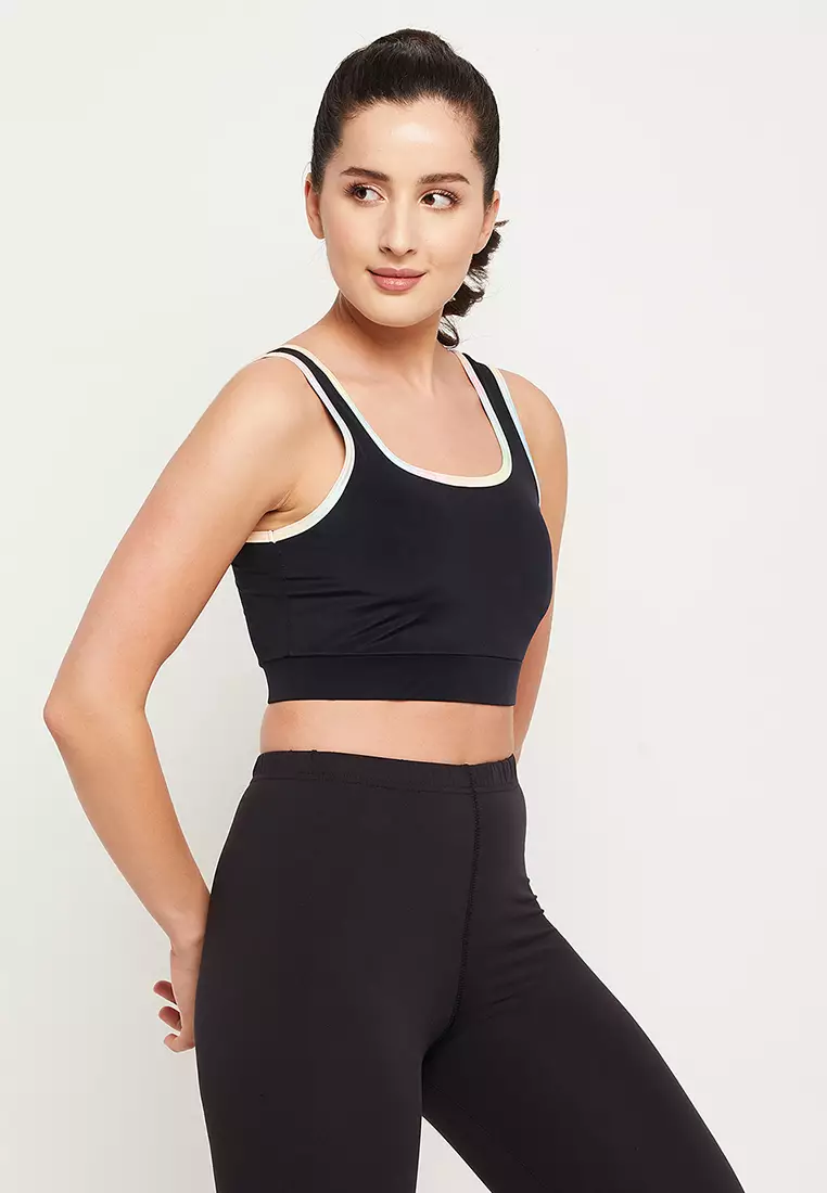 Clovia Medium Impact Padded Sports Bra with Removable Cups in Black