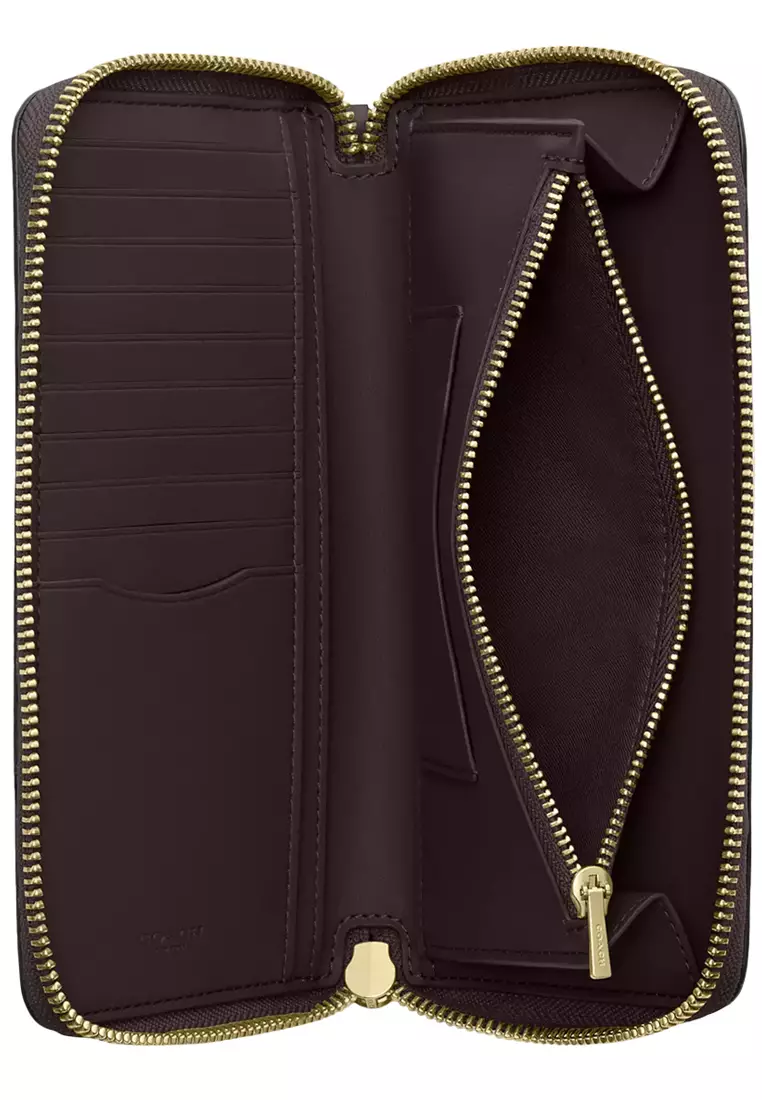 Long Zip Around Wallet With Detachable Card Case In Signature Canvas - Walnut/ Black CBZ99