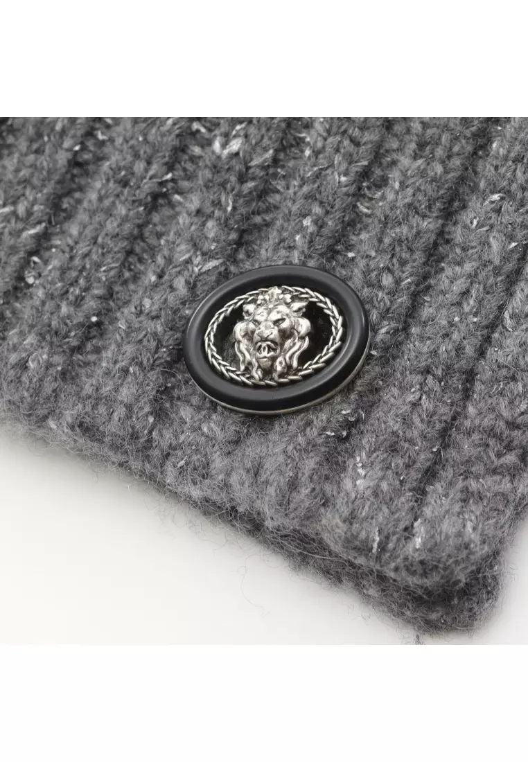 Pre-Loved Chanel Scarf check houndstooth pattern cashmere gray black white