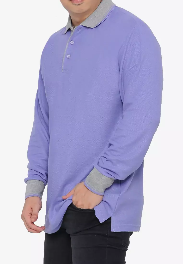Andre Michel Kaos Polo Shirt Lengan Panjang Kerah Abu Ungu Muda 933-53