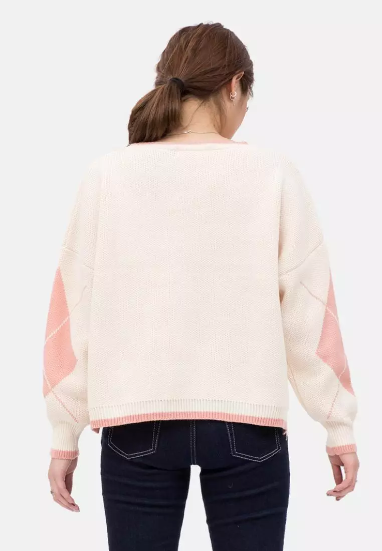 Diamond Crop Sweater in Pink