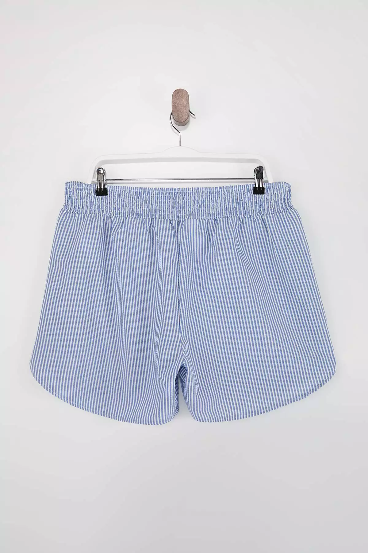 Beachwear Blue Striped Seersucker Textured Fabric Plus Size Beach Shorts Tbbss26Ap00007