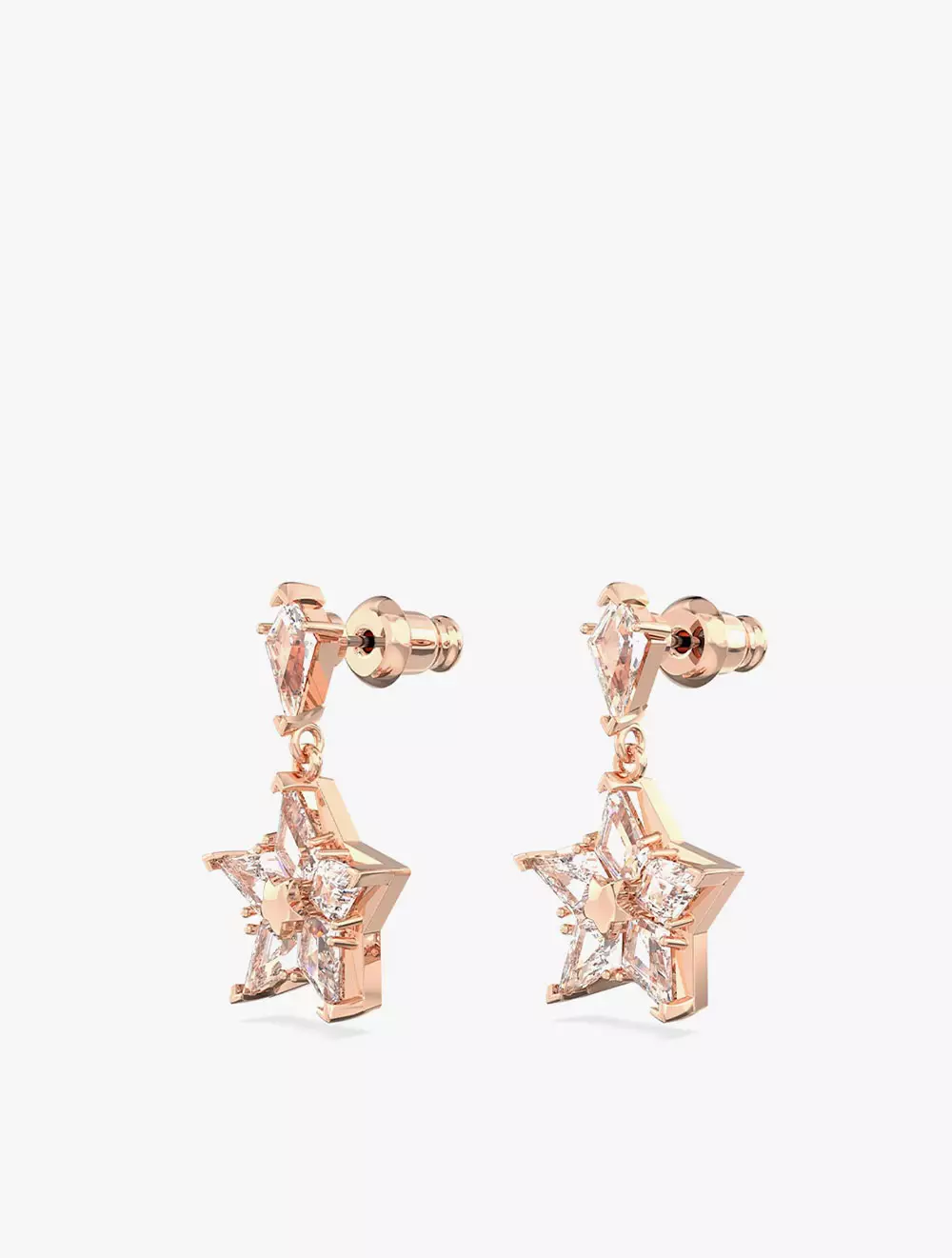 Stella Drop Earrings, Kite Cut, Star, White, Rose Gold-Tone Plated - White