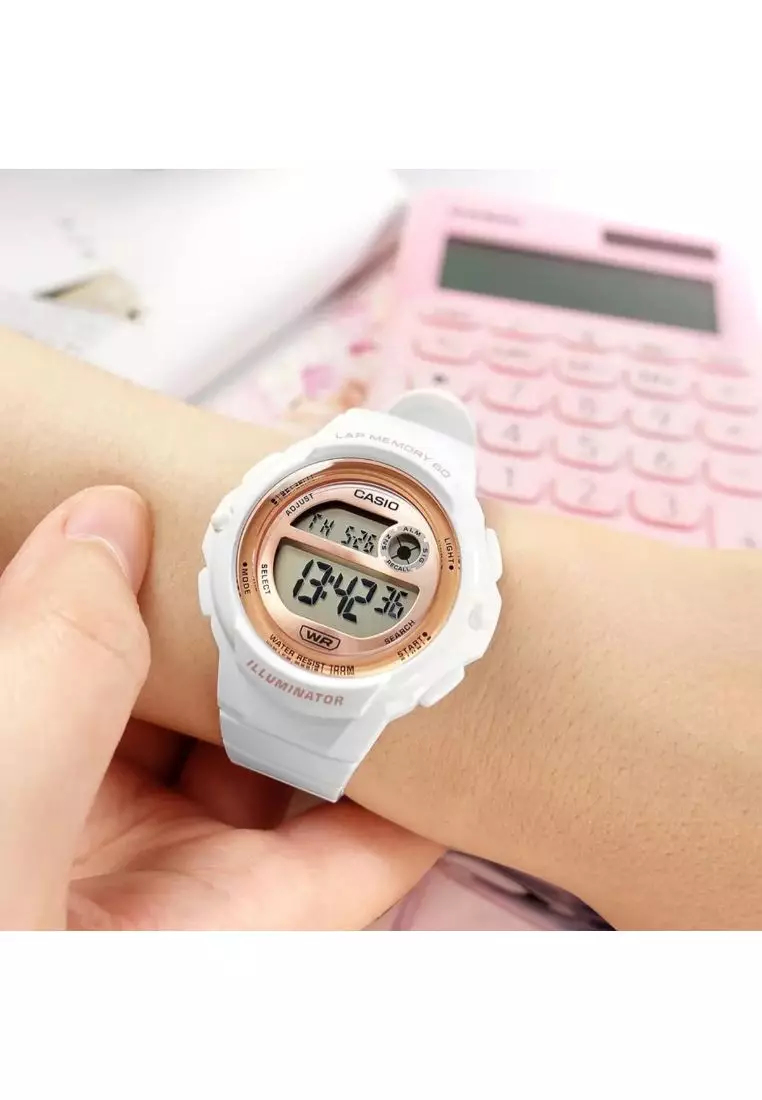 Women's Digital Watch LWS-1200H-7A2 White Resin Strap Women Sport Watch