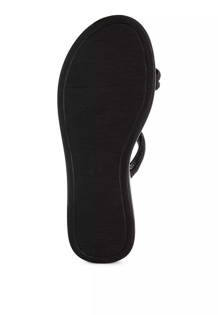 Black Slip On Rhinestone Sandals