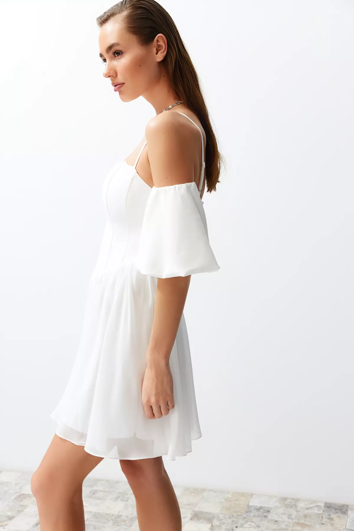 A-Cut Corset Detailed Short Elegant Evening Dress