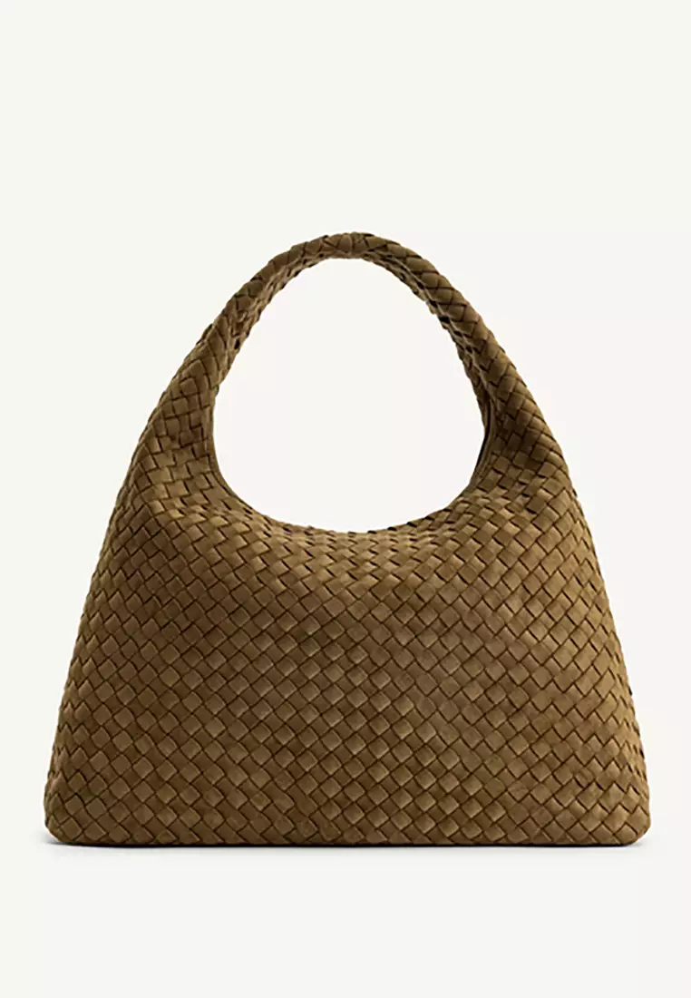 Iaura Faux Suede Woven Shoulder Bag - Olive Green