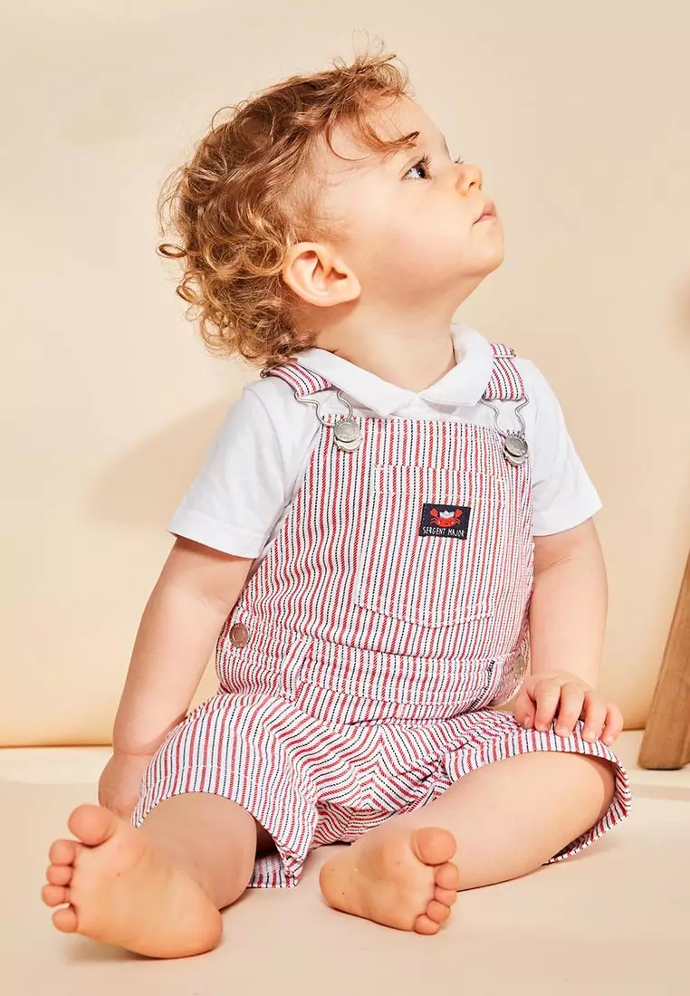 Striped overalls shorts hotsell