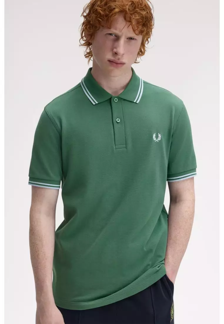 Fred Perry M3600 Twin Tipped Fred Perry Shirt (Sport Green / Track Blue / Track Blue)