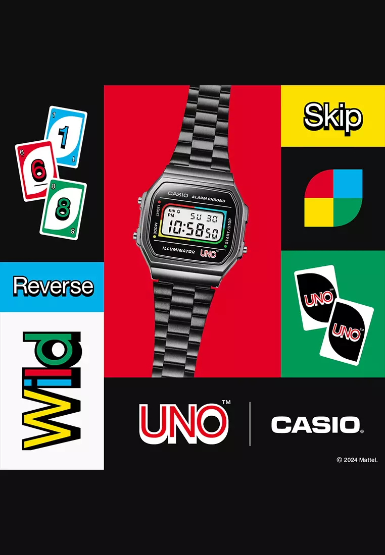 Casio Vintage UNO Collaboration A168WEUC-1A Jam Tangan Unisex - Stainless Steel