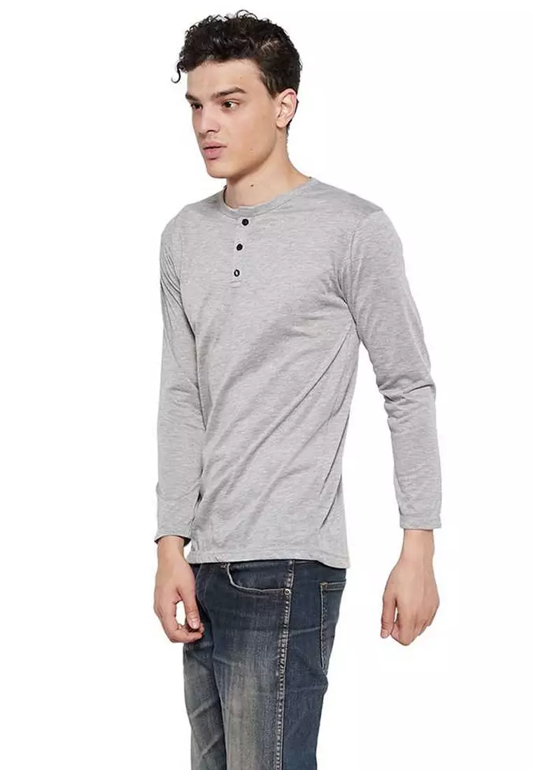 Jack T-shirt Baju Atasan Kaos Pria Lengan Panjang All Size Material Cotton ORIGINAL - Grey