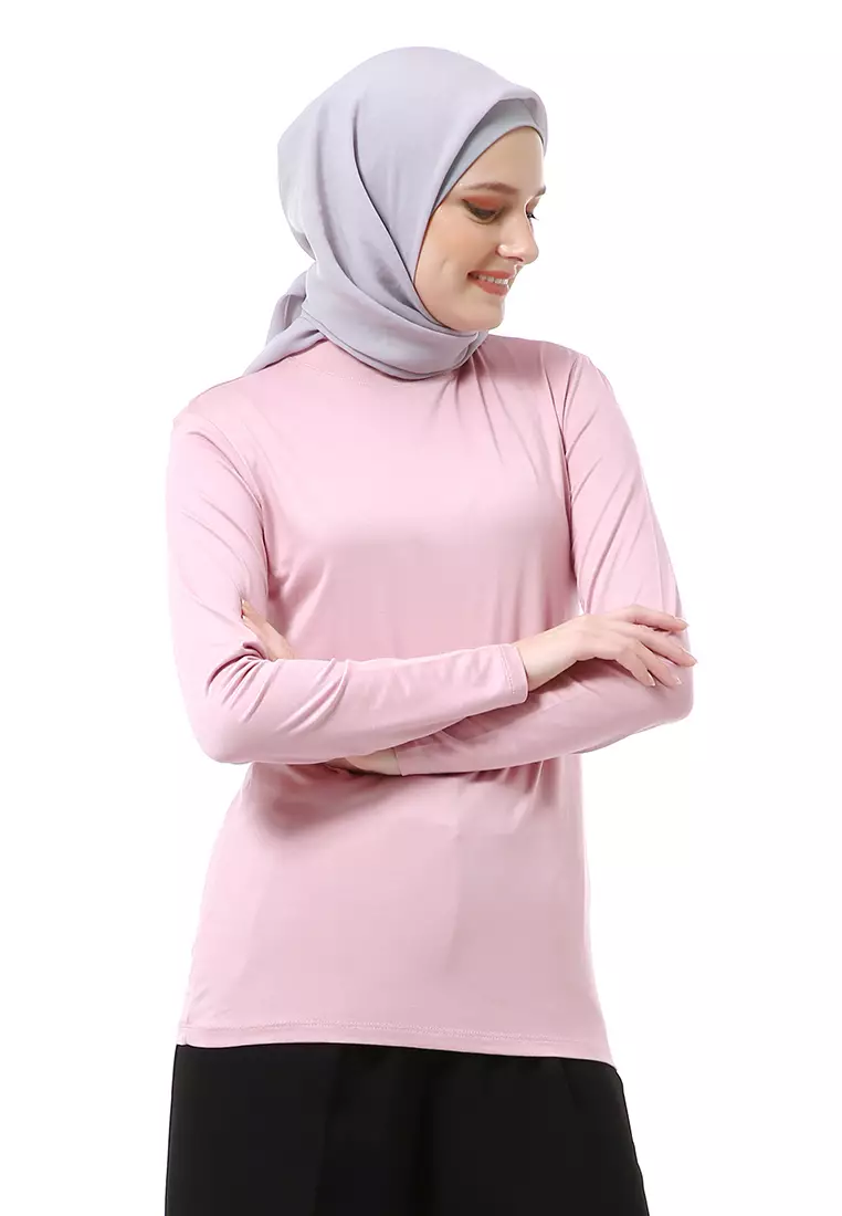 Zlora Manset Atasan Wanita Motif Polos Long Sleeve Reguler Fit - Dusty Pink
