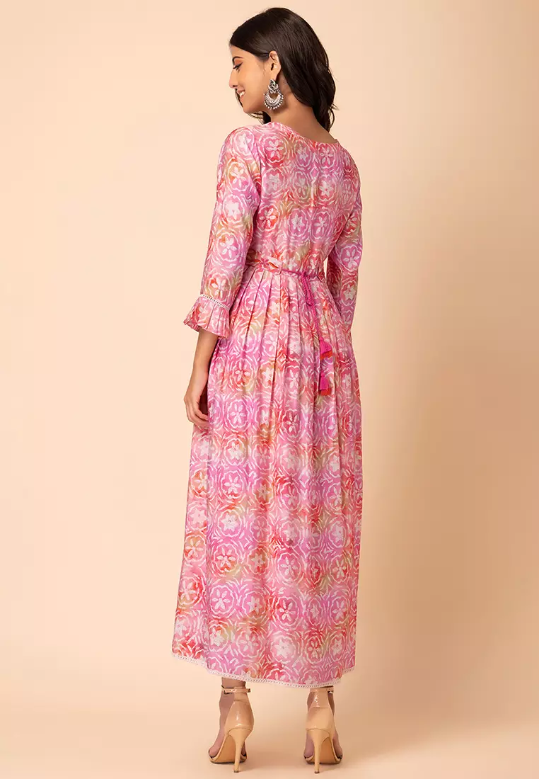 Bright Pink Batik Print Viscose Maxi Dress