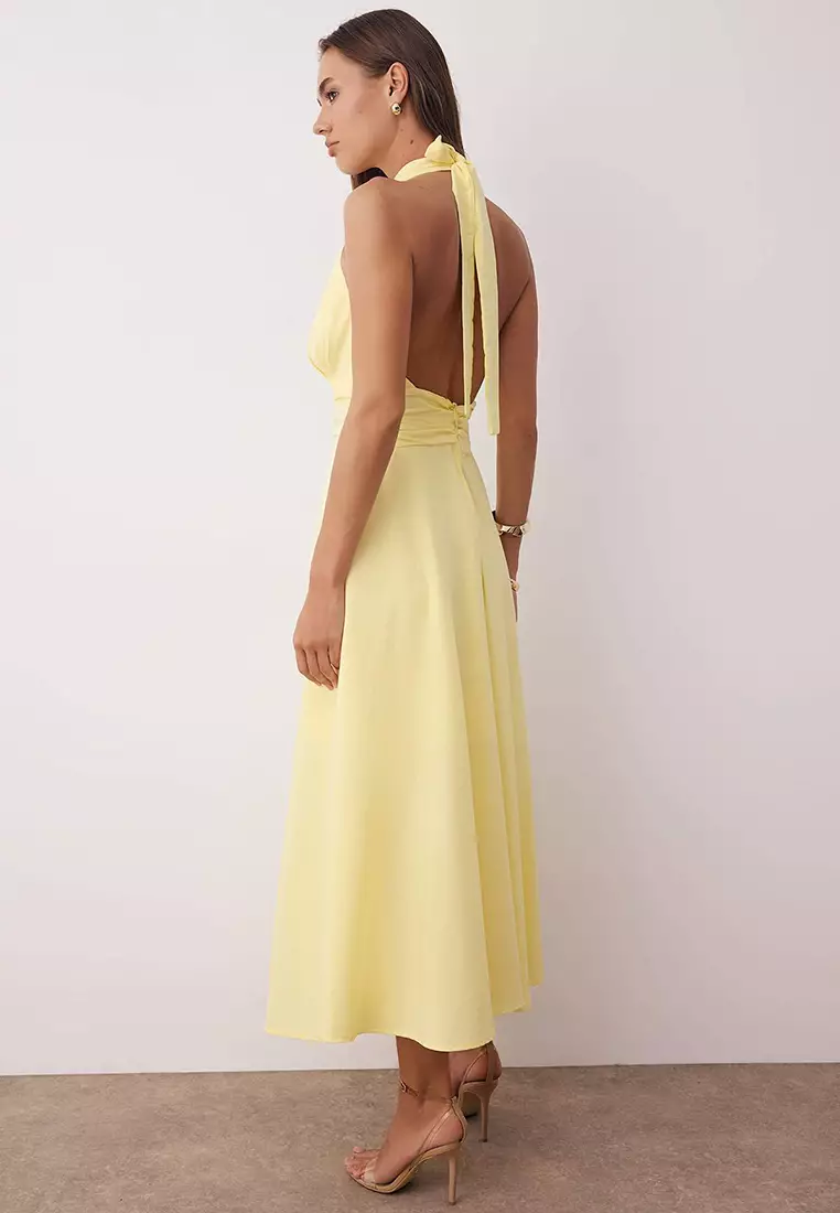 Low-Cut Halter Neck Poplin Dress