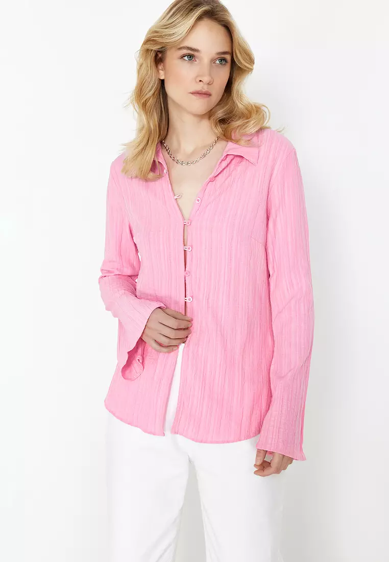 Light Pink Textured Fitted Woven Shirt