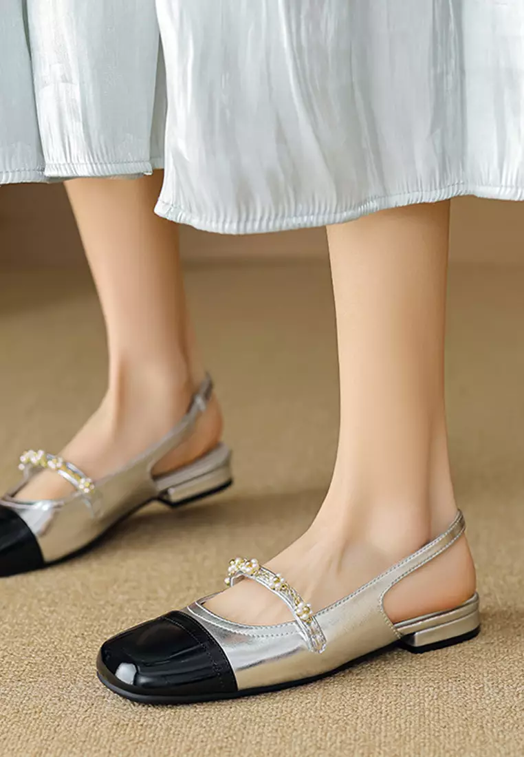 Color-blocked Slingback Mid Heels WW669-1