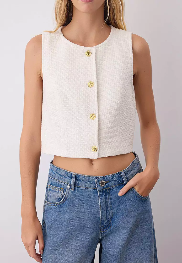 Stone Accessory Buttoned Tweed Vest Twoaw26Ye00019