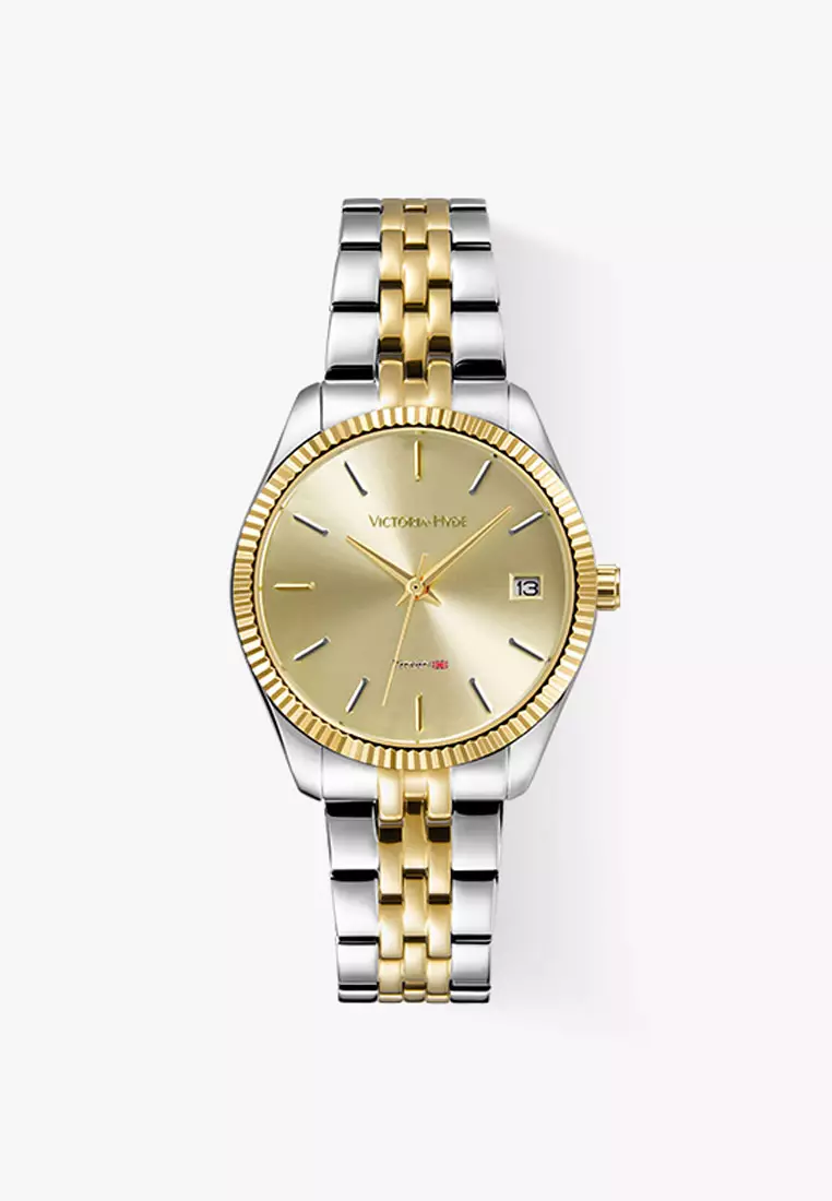 Women's Watch 32mm Gold Round Dial Stainless Steel Strap Calendar Function Rose Mary-Gold