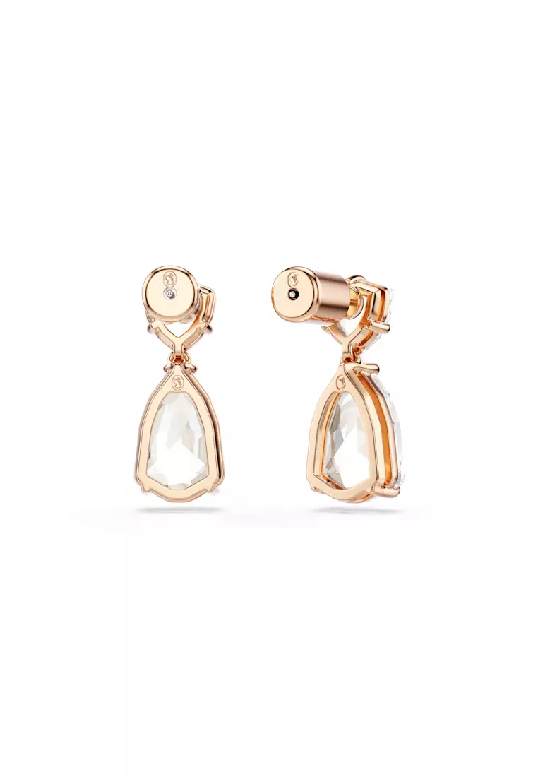 Mesmera drop earrings, Pear cut, White, Rose gold-tone plated