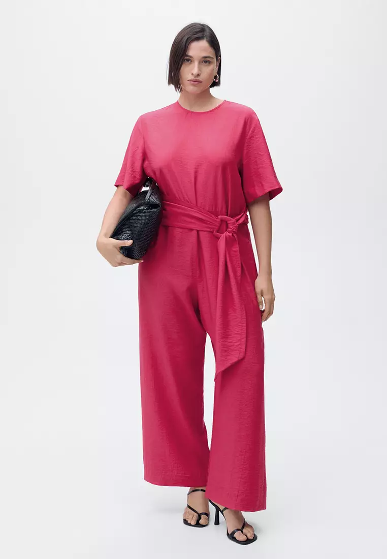 Jual Mango Straight-Fit Short-Sleeved Jumpsuit With Belt Original
