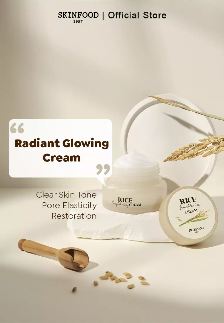 SKINFOOD RICE BRIGHTENING CREAM | Gel Moisturizer Rice Ferment Niacinamide Peptide Brightening Hydrating
