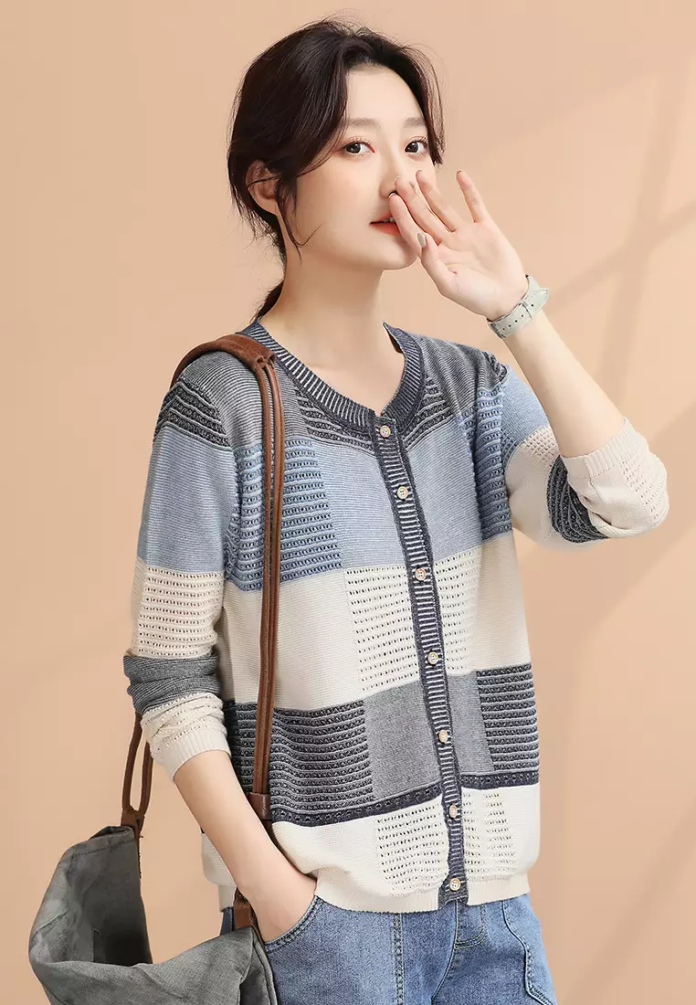 Buy A IN GIRLS Fashion Color Matching Checkered Sweater 2024