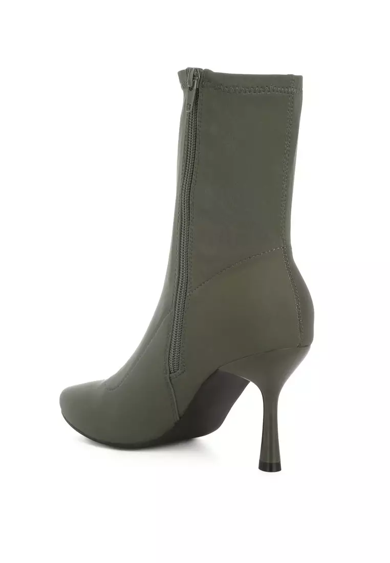 Zudio Solid Mid Heel Sock Boots In Khaki