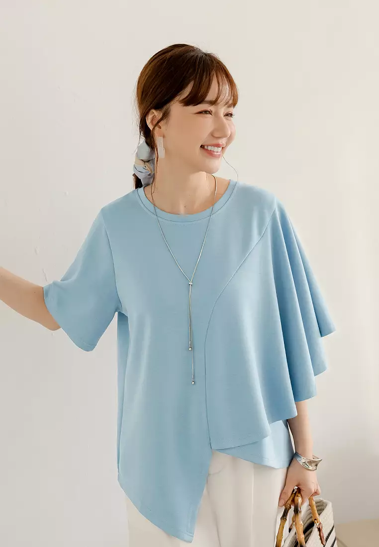 Soft Air Cotton Asymmetrical Dolman Sleeve Top [AB20409]